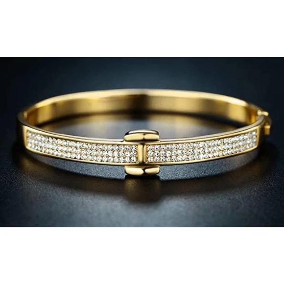 18K Gold Plated Crystal Belt Bangle Gold Swarovski Crystal Belt Bangle Bracelet - Picture 3 of 17